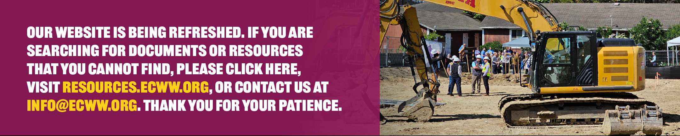 Our website is being refreshed. If you are searching for documents or resources that you cannot find, please click here, visit resources.ecww.org, or contact us at info@ecww.org. Thank you for your patience.